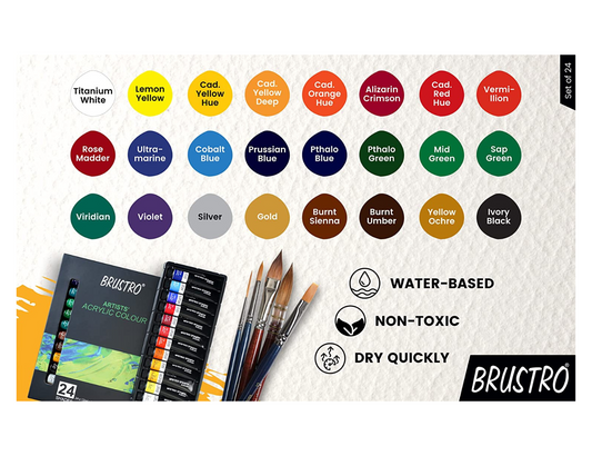 BRUSTRO Acrylic Paint colour set | Set of 24 Colours X 12ml Tubes