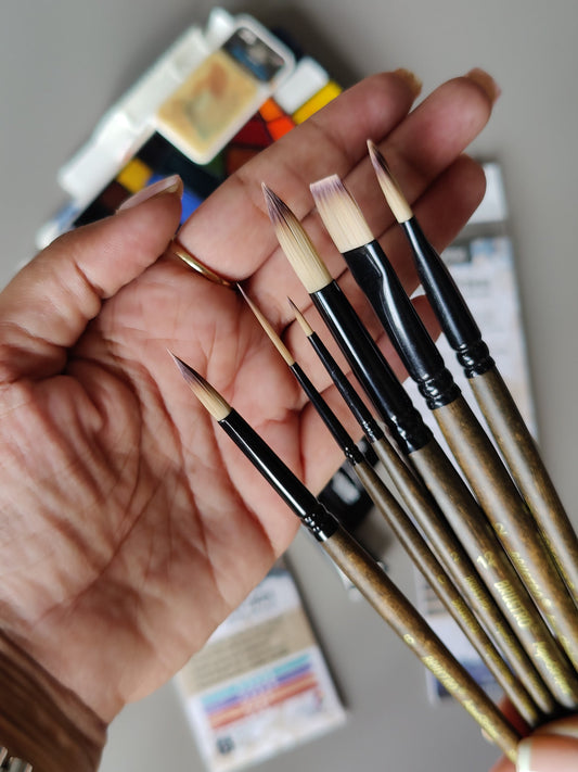 BRUSTRO AquaStrokes Artist Brushes | Set of 6 | Synthetic Bristles,Wooden handle