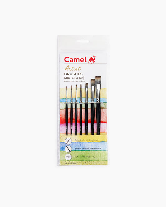Camel  Artist  Brushes - 7 brushes, Round - Series 68 & Flat - Series 69