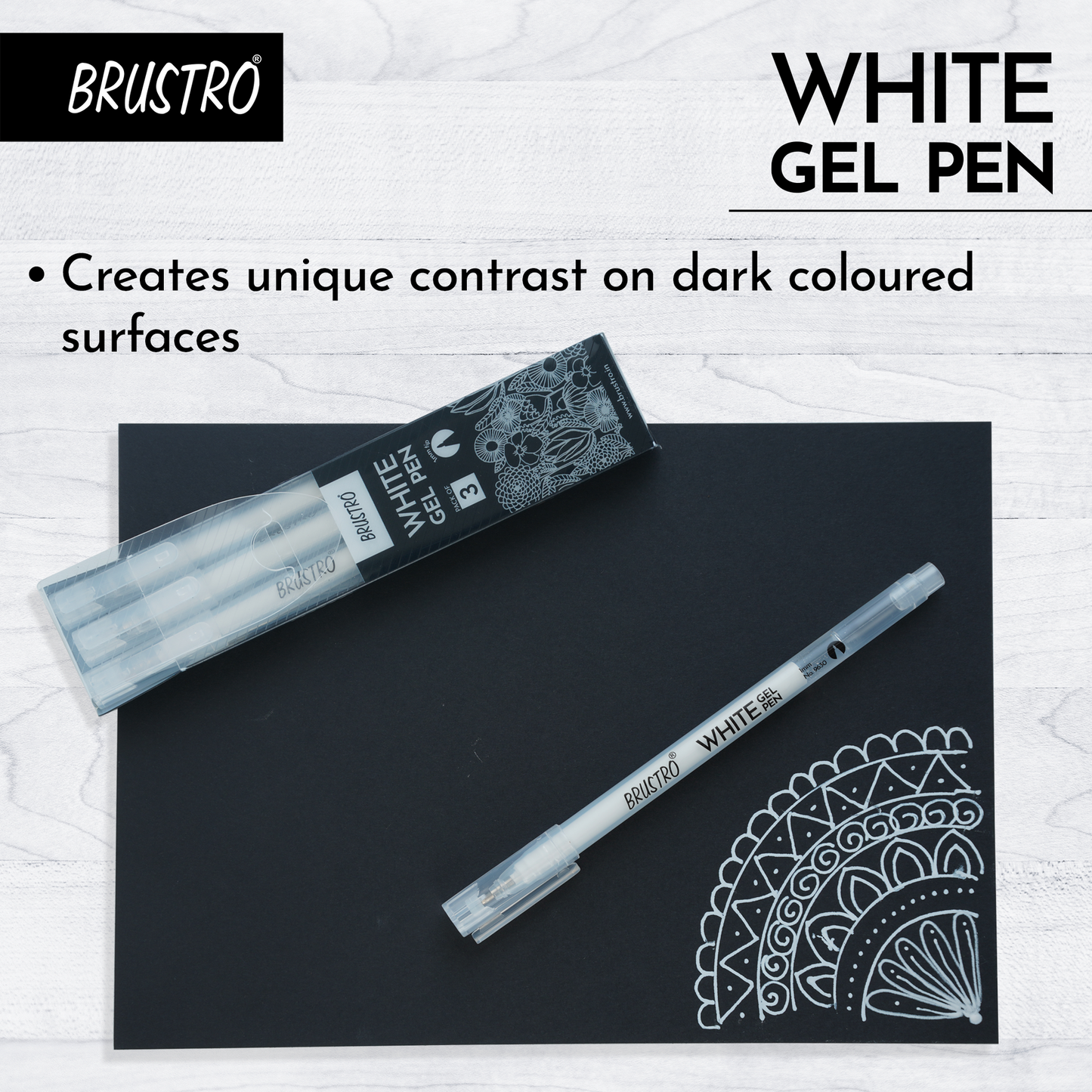 BRUSTRO White Gel Pen | Tip size -1 mm|Pack of 3
