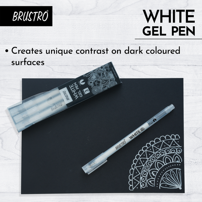 BRUSTRO White Gel Pen | Tip size -1 mm|Pack of 3