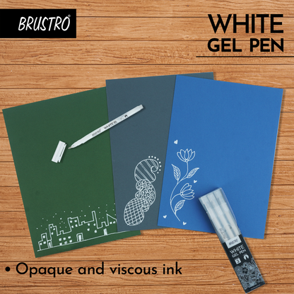 BRUSTRO White Gel Pen | Tip size -1 mm|Pack of 3