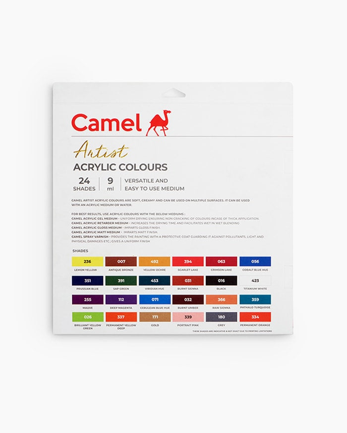 Camel Artist Acrylic Colours - 24 shades in 9 ml, 1 shade in 20 ml