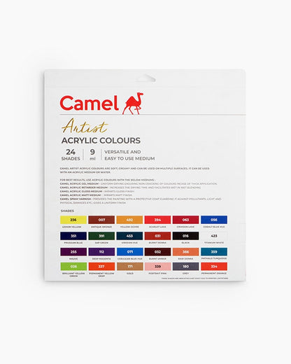 Camel Artist Acrylic Colours - 24 shades in 9 ml, 1 shade in 20 ml