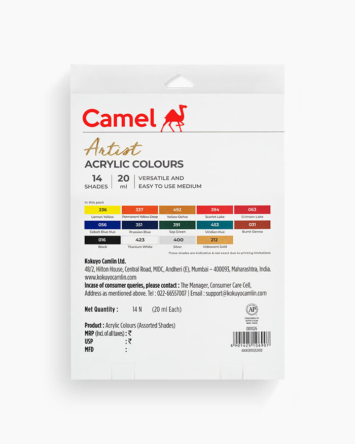 Camel Artist Acrylic Colours - 14 shades in 20 ml