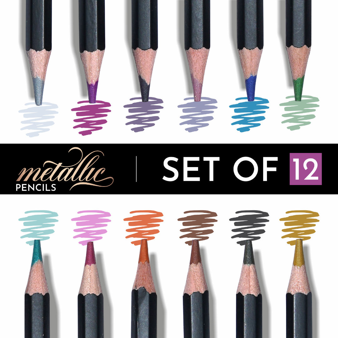 BRUSTRO Artist Metallic Colour Pencil Set of 12 Shades, 3.3mm lead | Wax-based, Ergonommic