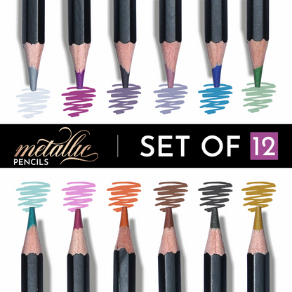 BRUSTRO Artist Metallic Colour Pencil Set of 12 Shades, 3.3mm lead | Wax-based, Ergonommic