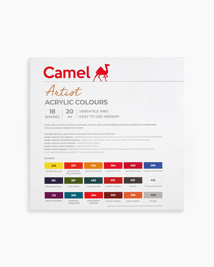 Camel Artist Acrylic Colours - 18 shades in 20 ml