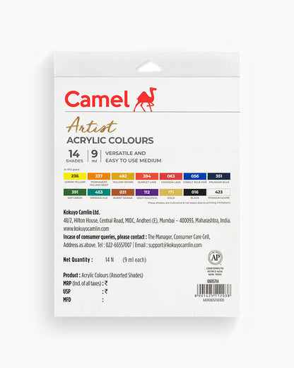 Camel Artist Acrylic Colours - 14 shades in 9 ml