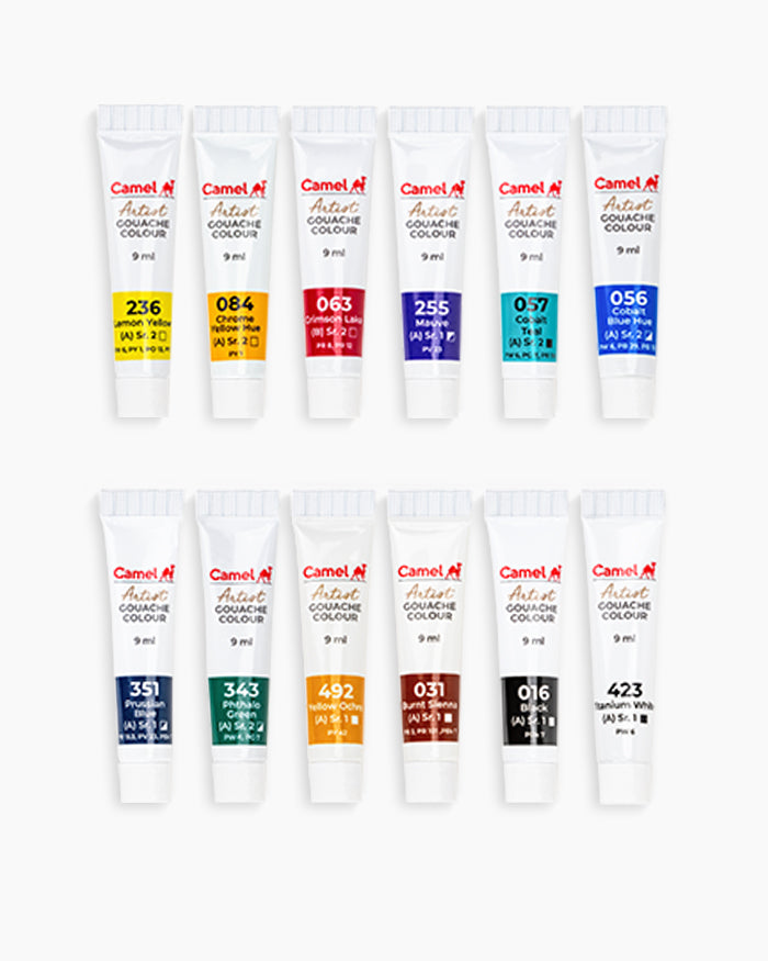 Camel Artist Gouache Colours - Set of 12 Assorted Shades