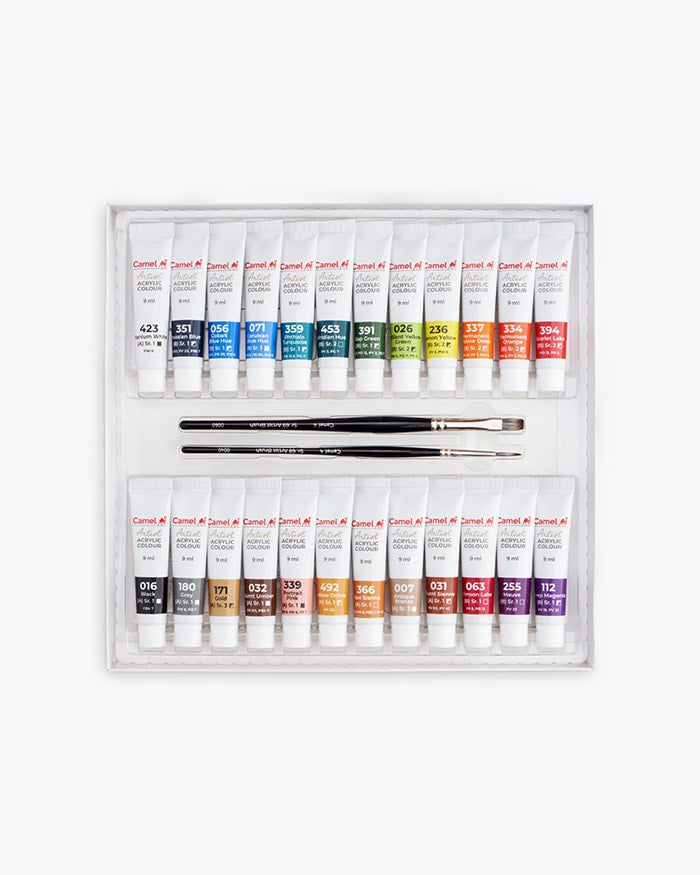 Camel Artist Acrylic Colours - 24 shades in 9 ml, 1 shade in 20 ml