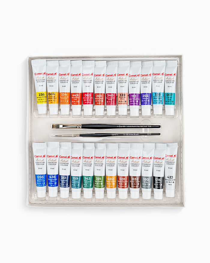 Camel Artist Gouache Colours - 24 Shades with Brushes