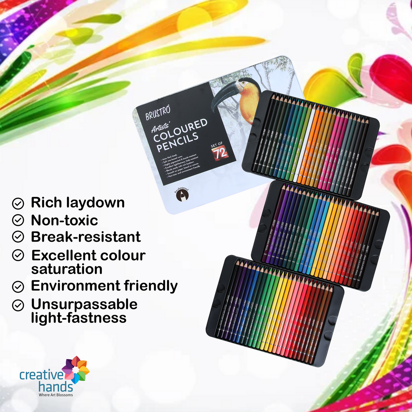 BRUSTRO Artists Colour Pencil | 6B, Set of 72 (in an Elegant tin Box)