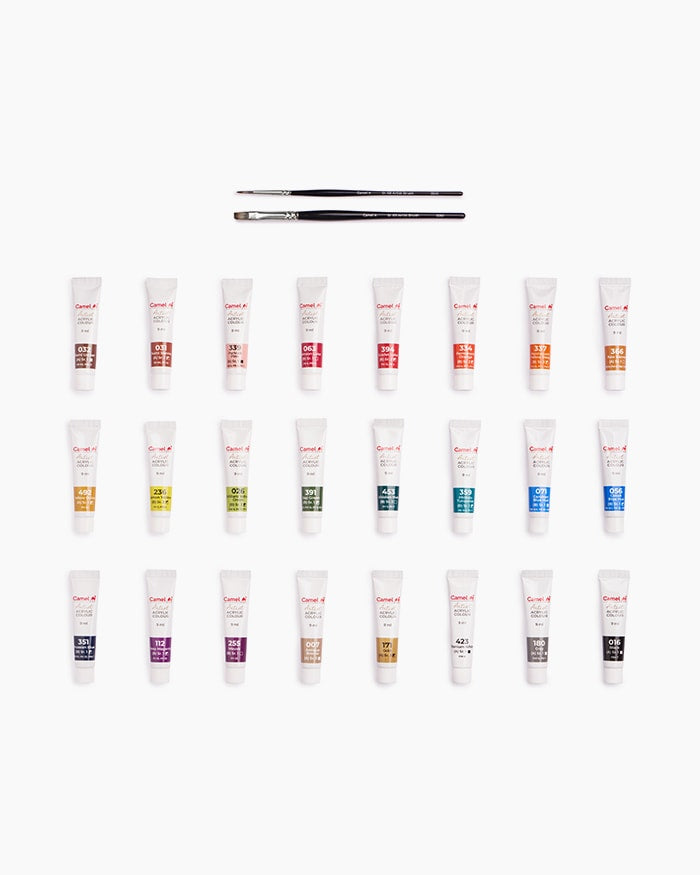 Camel Artist Acrylic Colours - 24 shades in 9 ml, 1 shade in 20 ml