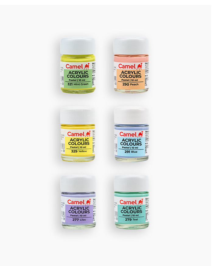 Camel Acrylic Colours - 6 shades in 10 ml, Pastels Range