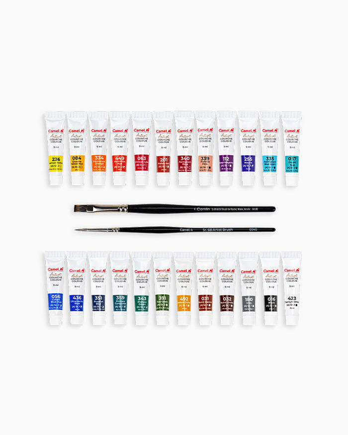 Camel Artist Gouache Colours - 24 Shades with Brushes