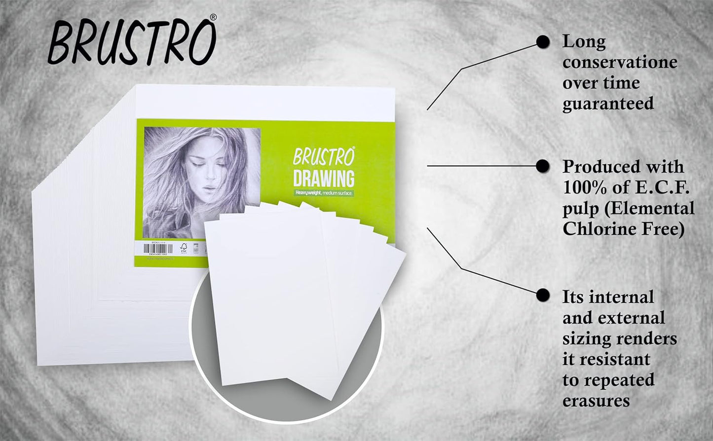 BRUSTRO Drawing Papers | 200 GSM, A4, Pack of 24 (20+4 Sheets) | Ideal for Students and Adults, School, Coloring, Professional Art, Craft, Graphite, Charcoal, Pastels, Sketching, Shading, Drawing