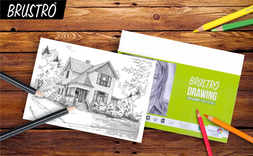 BRUSTRO Drawing Papers | 200 GSM, A4, Pack of 24 (20+4 Sheets) | Ideal for Students and Adults, School, Coloring, Professional Art, Craft, Graphite, Charcoal, Pastels, Sketching, Shading, Drawing