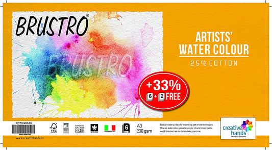 Brustro Artists’ Watercolour paper 100% cotton CP 300 Gsm A2 (5 Sheets)