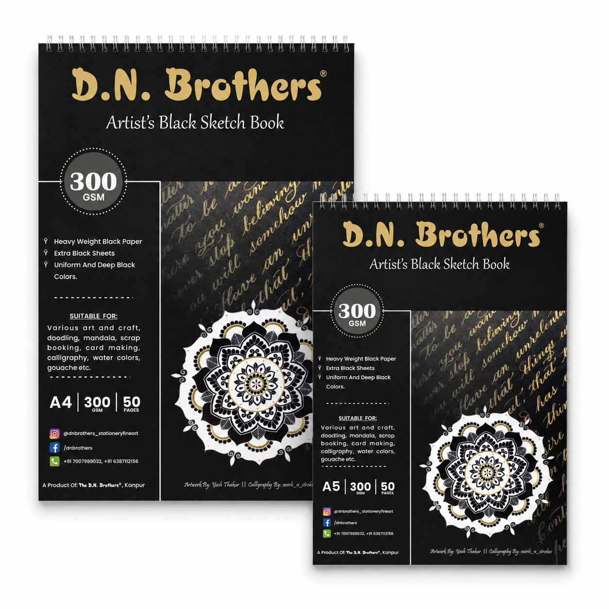 D.N. Brothers Artist's Black Sketch Book - 300 GSM