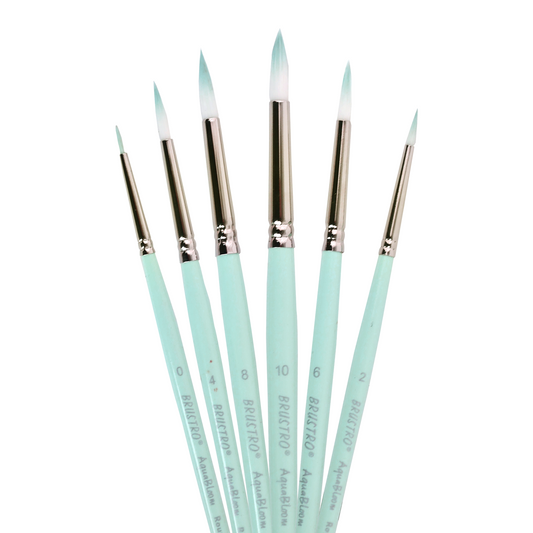 BRUSTRO AquaBloom Artist's Paint Brushes | Round | Set of 6 - Sizes (0, 2, 4, 6, 8, 10) | Wooden Handle,Synthetic Bristles