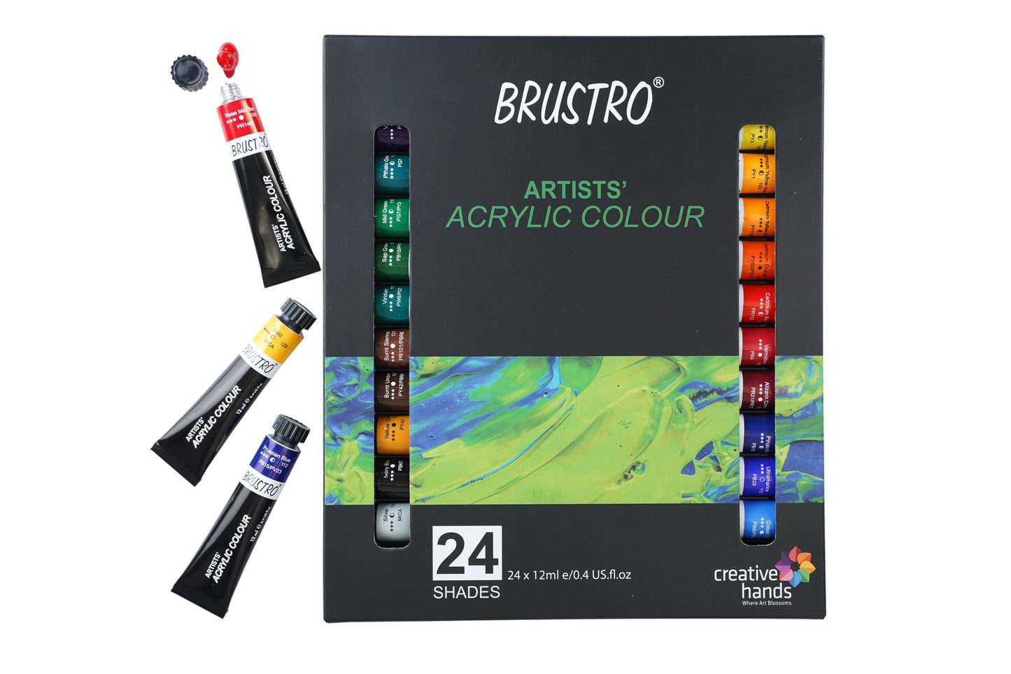 BRUSTRO Acrylic Paint colour set | Set of 24 Colours X 12ml Tubes