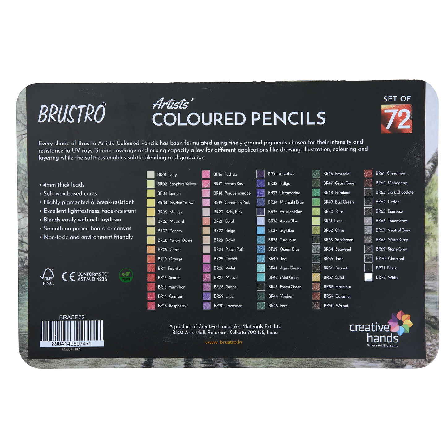 BRUSTRO Artists Colour Pencil | 6B, Set of 72 (in an Elegant tin Box)