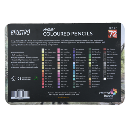 BRUSTRO Artists Colour Pencil | 6B, Set of 72 (in an Elegant tin Box)