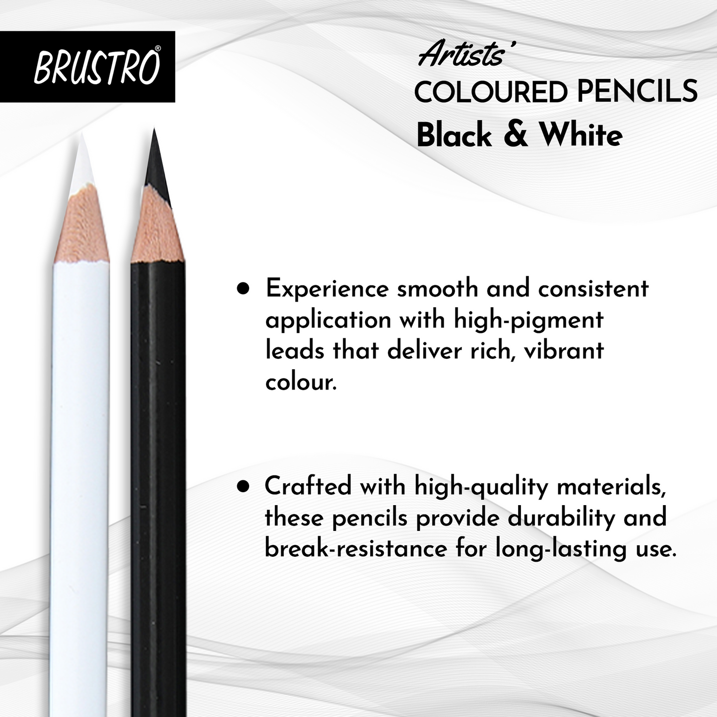 BRUSTRO Artists Coloured Pencils | Black & White | Set of 6 ( 3 Whites and 3 Blacks )
