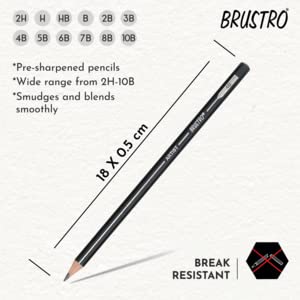 BRUSTRO Fine Art Graphite Pencil Set |10B - 2H | Pack of 12 with Elegant Tin Box
