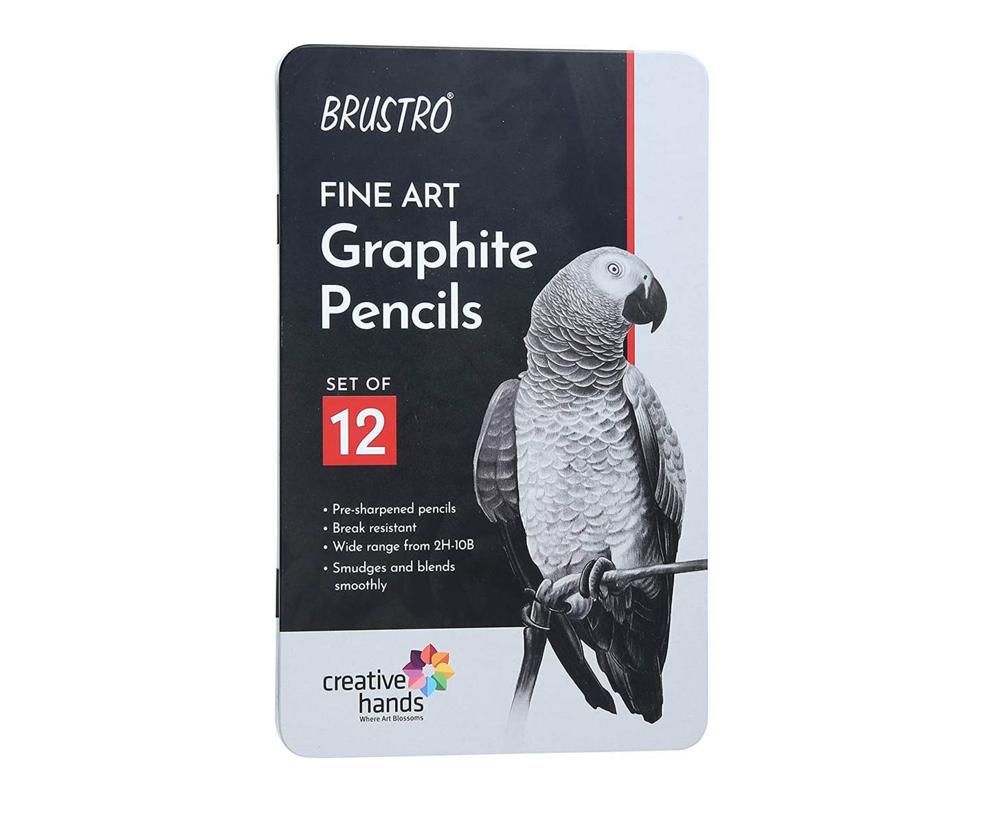 BRUSTRO Fine Art Graphite Pencil Set |10B - 2H | Pack of 12 with Elegant Tin Box