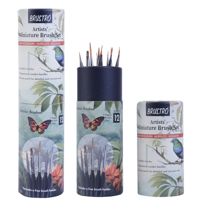BRUSTRO Artists’ Miniature Precision Brushes - Set of 12 | Synthetic Bristles, Detail Fine Tip