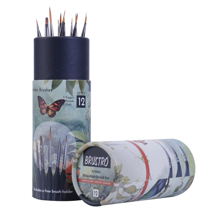 BRUSTRO Artists’ Miniature Precision Brushes - Set of 12 | Synthetic Bristles, Detail Fine Tip