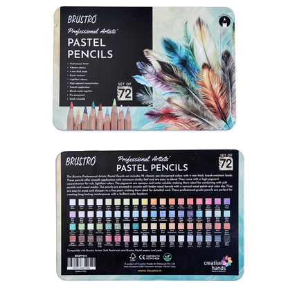 BRUSTRO Artists Pastel Pencils - Set of 72 Shades - 4mm Lead |Erasable, High Pigmented