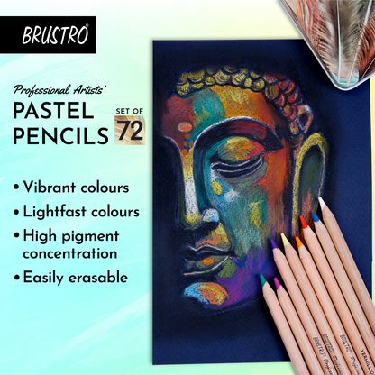 BRUSTRO Artists Pastel Pencils - Set of 72 Shades - 4mm Lead |Erasable, High Pigmented