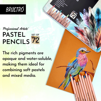 BRUSTRO Artists Pastel Pencils - Set of 72 Shades - 4mm Lead |Erasable, High Pigmented