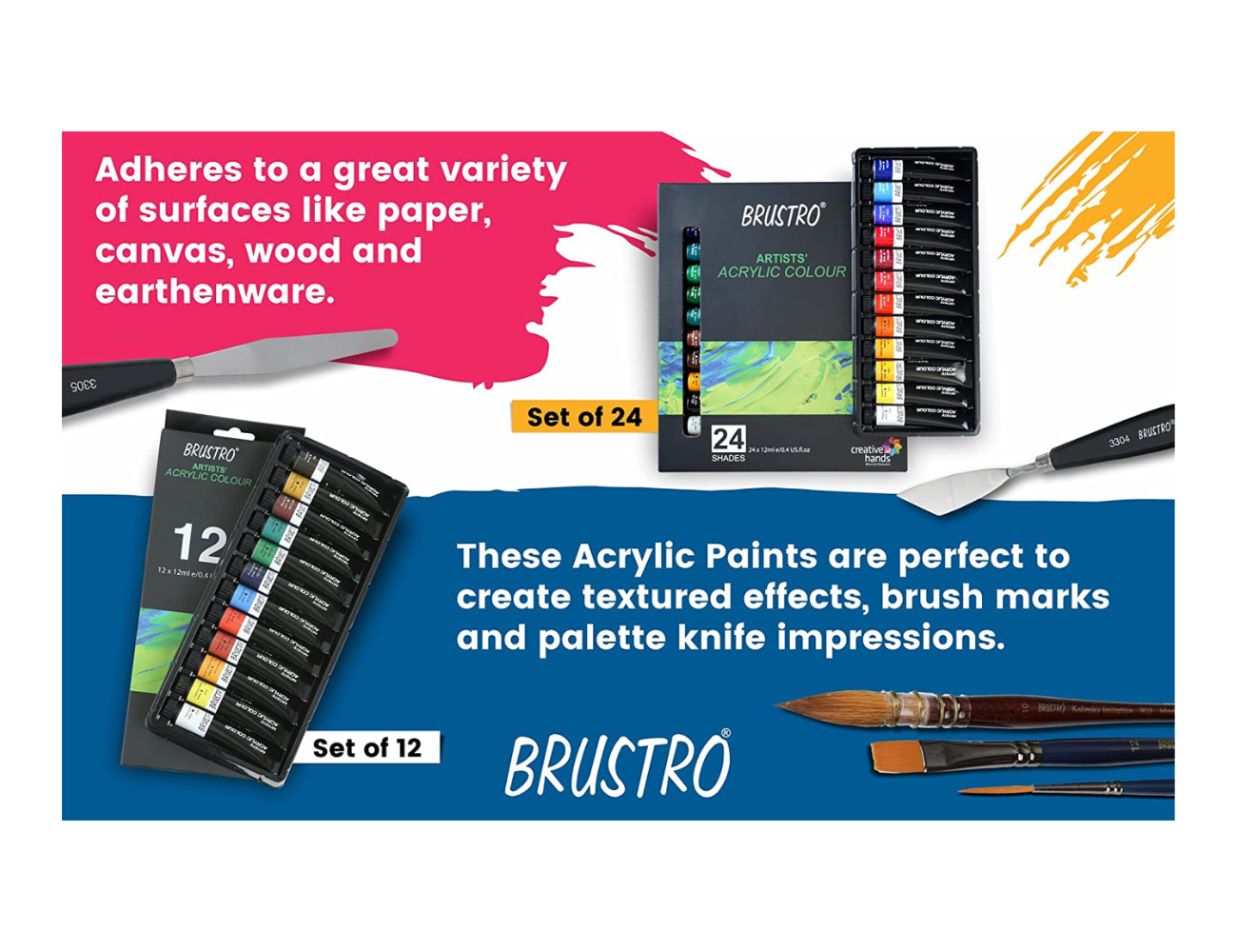 BRUSTRO Acrylic Paint colour set | Set of 24 Colours X 12ml Tubes