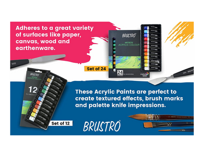 BRUSTRO Acrylic Paint colour set | Set of 24 Colours X 12ml Tubes
