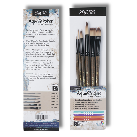 BRUSTRO AquaStrokes Artist Brushes | Set of 6 | Synthetic Bristles,Wooden handle