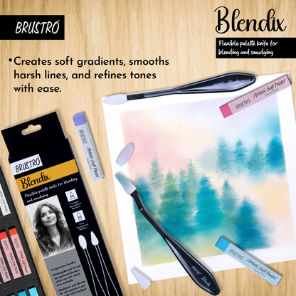 BRUSTRO Blendix Flexible Spongehead Soft Palette Knives | Set of 2 Ergonomic Handles with 10 Triangular & 10 Oval Sponge Blender