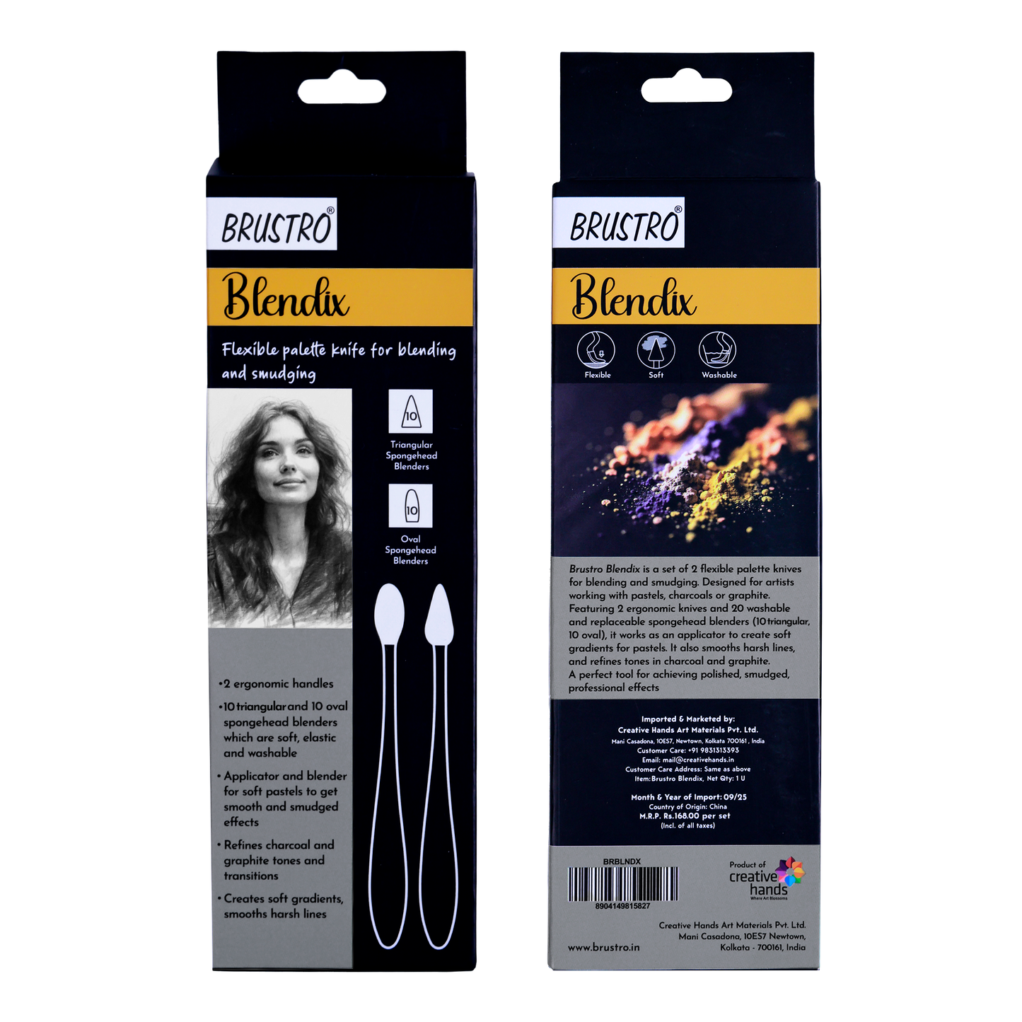 BRUSTRO Blendix Flexible Spongehead Soft Palette Knives | Set of 2 Ergonomic Handles with 10 Triangular & 10 Oval Sponge Blender