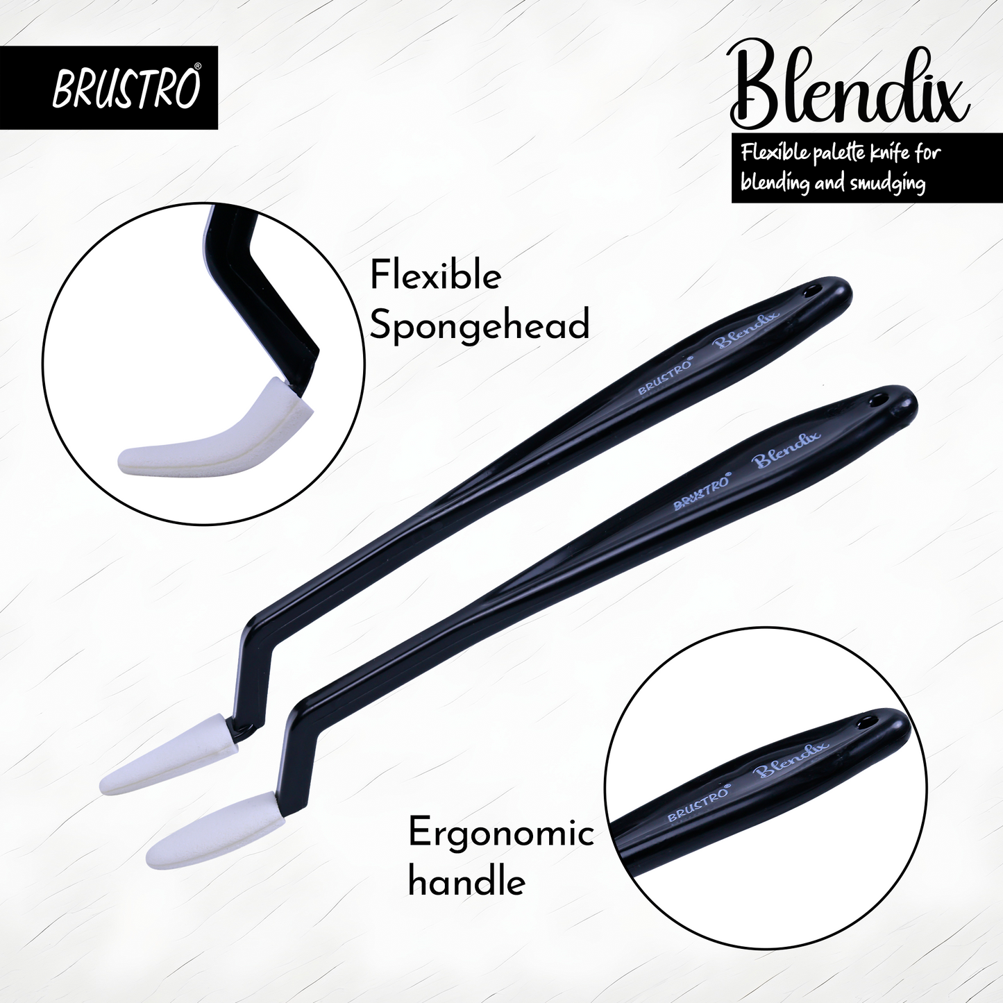 BRUSTRO Blendix Flexible Spongehead Soft Palette Knives | Set of 2 Ergonomic Handles with 10 Triangular & 10 Oval Sponge Blender