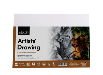 BRUSTRO Artist's Drawing Papers | 160 GSM, A4, Pack of 30 Sheets | Ideal for Students,Adults, Coloring, Art, Craft, Natural Grain, Graphite, Charcoal, Pastels, Sketching, Shading, Drawing and Portrait