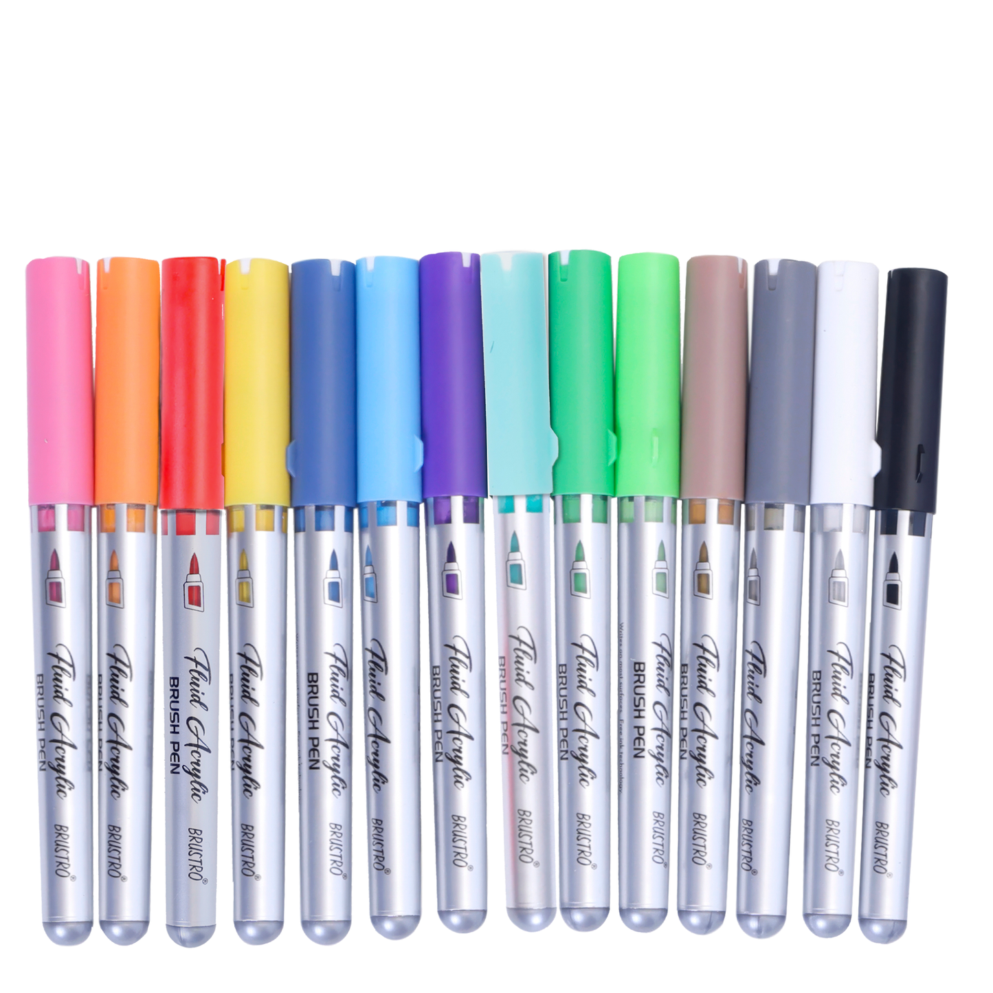 BRUSTRO Fluid Acrylic Brush Pen | Set of 14 Basic Shades