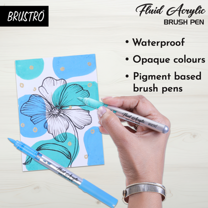 BRUSTRO Fluid Acrylic Brush Pen | Set of 14 Basic Shades