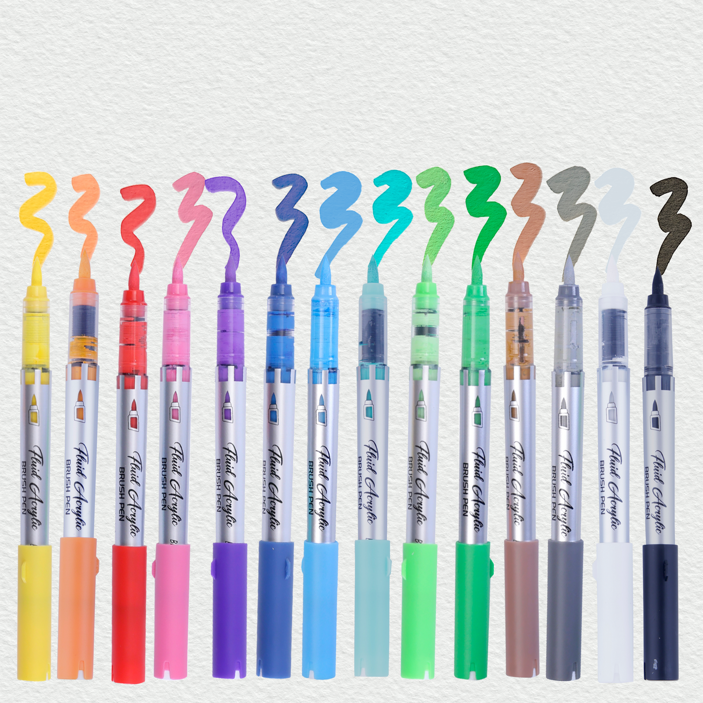 BRUSTRO Fluid Acrylic Brush Pen | Set of 14 Basic Shades