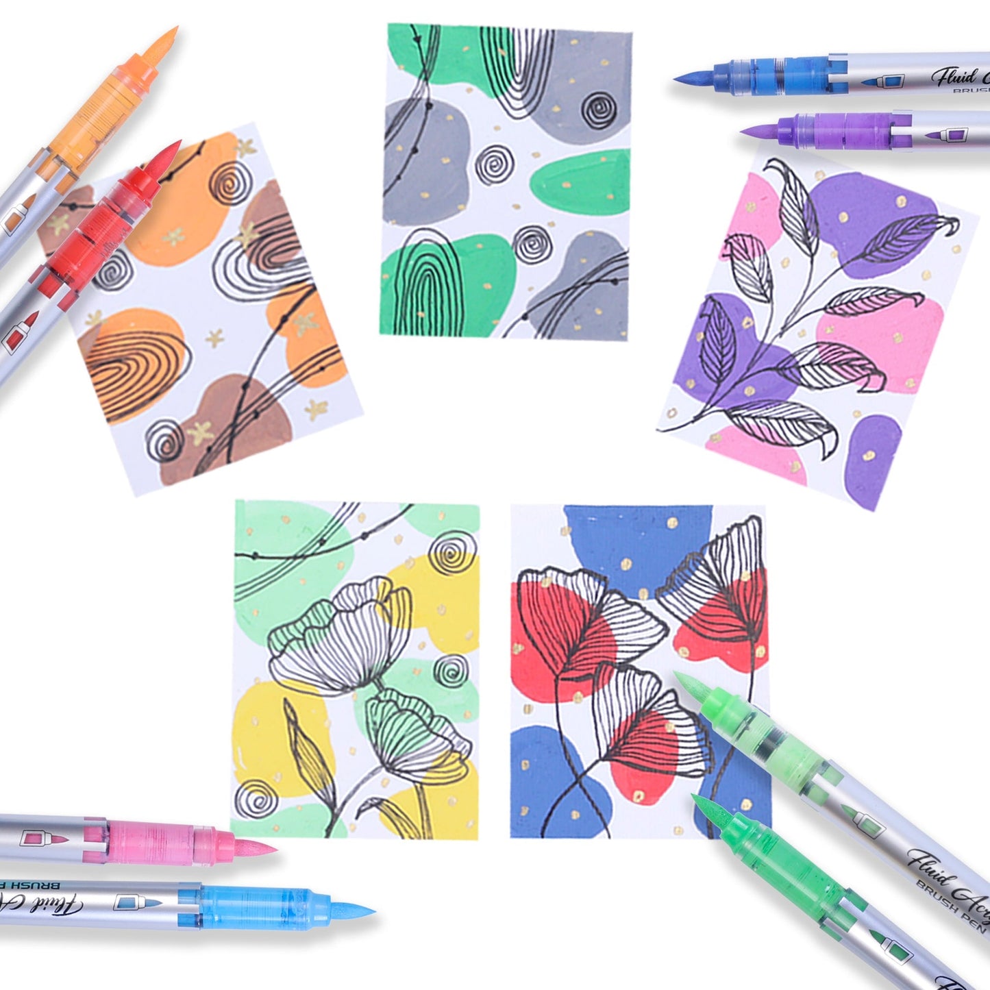 BRUSTRO Fluid Acrylic Brush Pen | Set of 14 Basic Shades