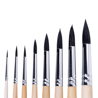 BRUSTRO Faux Squirrelo Mop Brush | Round, Set of 8 (Size- 1,4,5,8,10,12,14,16 ) | Synthetic and Natural Bristles