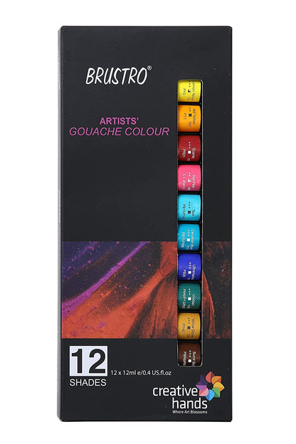 BRUSTRO Artists Gouache Colour | Set of 12 Colours X 12ml Tubes |Opaque Colors,Intermixable