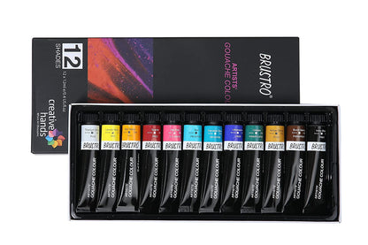 BRUSTRO Artists Gouache Colour | Set of 12 Colours X 12ml Tubes |Opaque Colors,Intermixable
